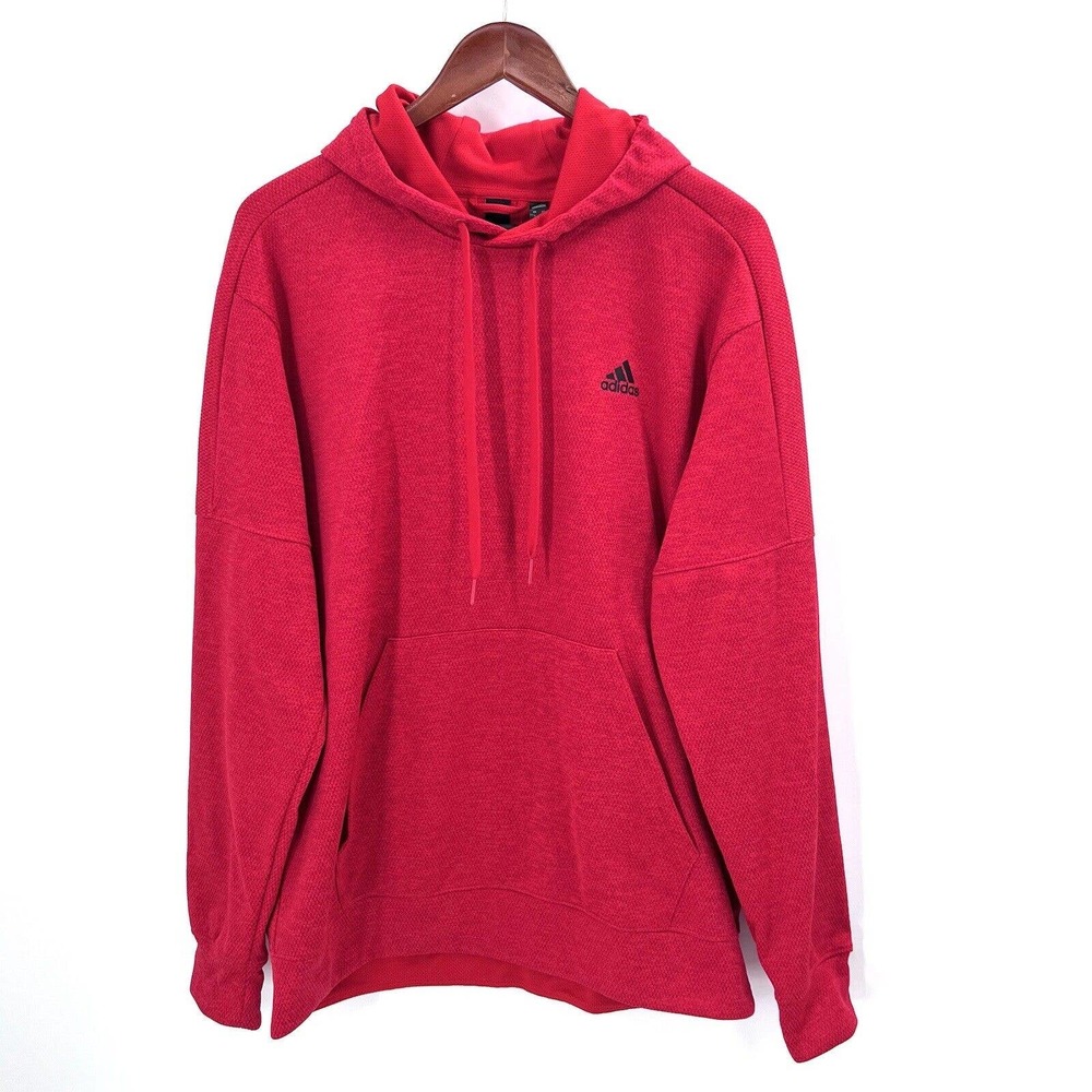 Adidas Red Long Sleeve Drawstring Hoodie Sweatshirt